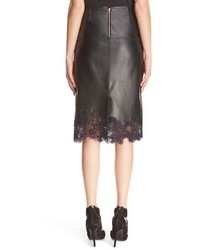Lanvin Lace Hem Lambskin Leather Pencil Skirt