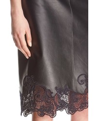 Lanvin Lace Hem Lambskin Leather Pencil Skirt