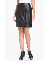 Lafayette 148 New York Short Leather Skirt Black 4