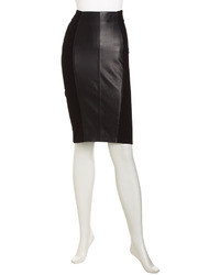 Neiman Marcus Leather Inset Pencil Skirt Black