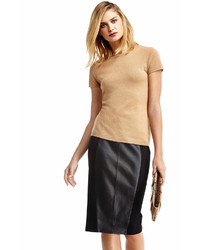 Neiman Marcus Leather Inset Ponte Pencil Skirt Black