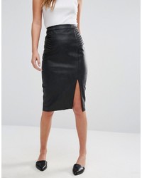 Oasis Leather Look Split Front Midi Skirt