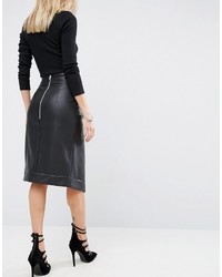 Asos Leather Look Wrap Pencil Skirt With Deep Waistband