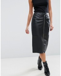 Asos Leather Pencil Skirt With Zip Pocket Detail