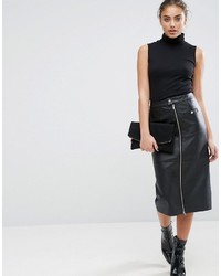 Asos Leather Pencil Skirt With Zip Pocket Detail