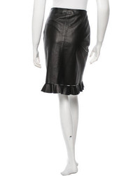 Prada Leather Ruffle Paneled Skirt