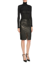 Tom Ford Leather Side Zip Pencil Skirt Black
