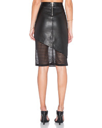 Michelle Mason Leather Skirt With Sheer Inset