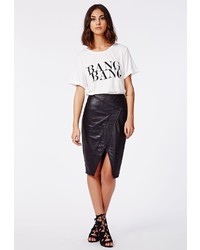 Missguided April Wrap Over Faux Leather Midi Skirt Black