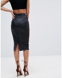 Asos Pencil Skirt In Faux Leather With Mesh Panel Detail