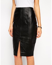 Asos Pencil Skirt In Leather With Split Front
