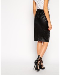 Asos Pencil Skirt In Leather With Split Front