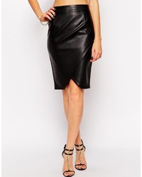 Asos Pencil Skirt With Wrap In Leather Look