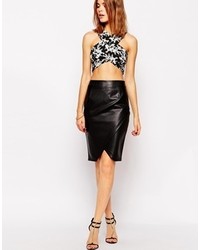 Asos Pencil Skirt With Wrap In Leather Look