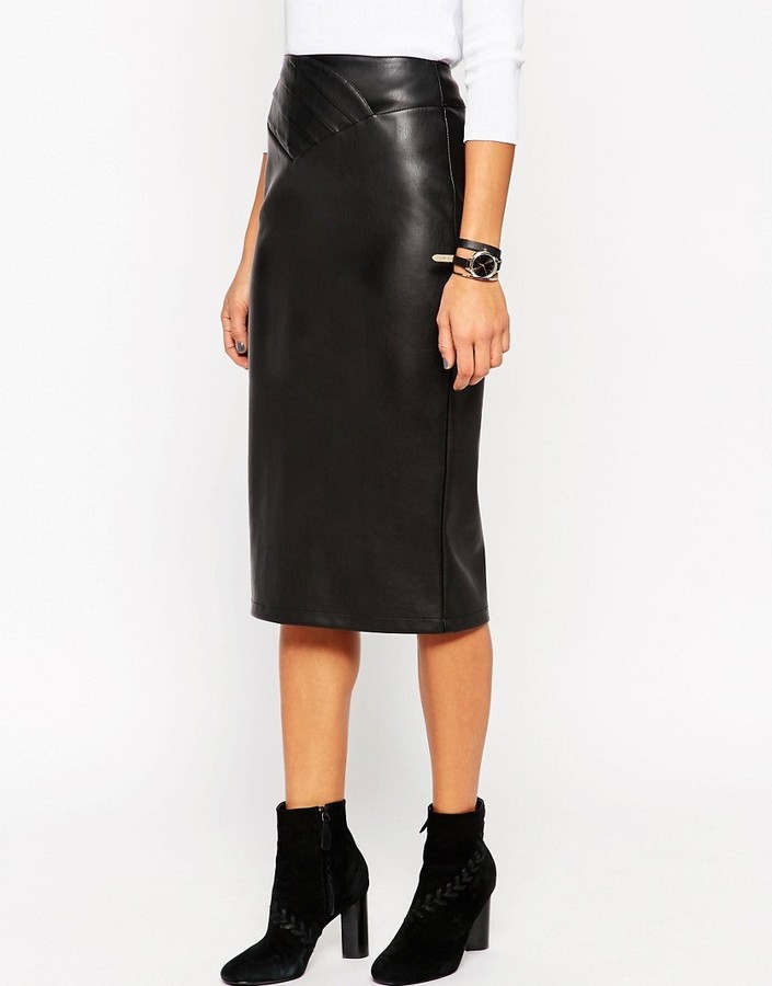 Asos Petite Pencil Skirt In Leather Look With 80s Waist Detail, $68 ...