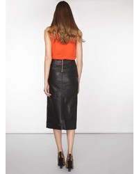 Tall Black Leather Look Pencil Skirt