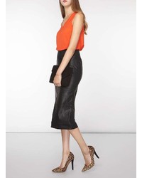 Tall Black Leather Look Pencil Skirt