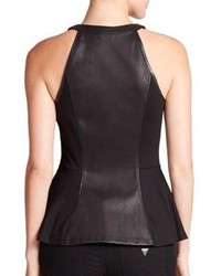 GUESS Faux Leather Peplum Top