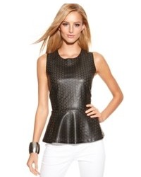 INC International Concepts Perforated Faux Leather Peplum Top