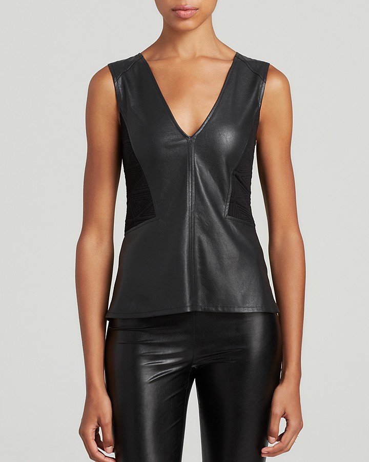 Sanctuary Quilted Faux Leather Top 89, Black Leather Top