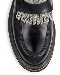 Brunello Cucinelli Monili Fringed Leather Platform Loafers