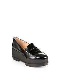 Robert Clergerie Patent Leather Platform Wedge Loafers Black