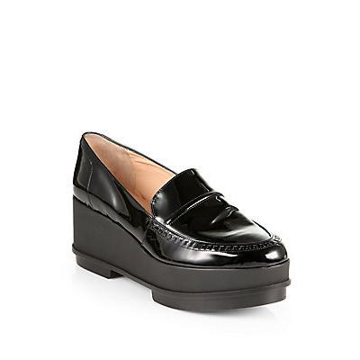 black wedge loafers