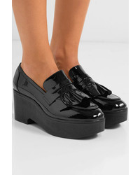 Robert Clergerie Ruffled Patent Leather Platform Loafers Black