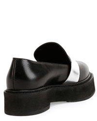 Alexander McQueen Two Tone Leather Platform Loafer Blacksilver