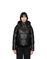 Women's Black Leather Puffer Jacket, Black Turtleneck, Black Leather ...
