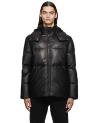 Yves Salomon Army Black Down Short Leather Jacket