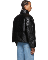 AMOMENTO Black Down Vegan Leather Puffer Jacket