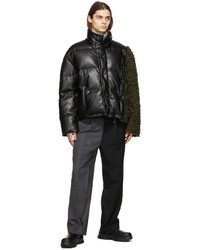 Feng Chen Wang Black Khaki Faux Fur Faux Leather Jacket