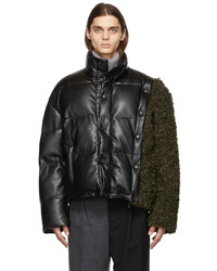 Feng Chen Wang Black Khaki Faux Fur Faux Leather Jacket