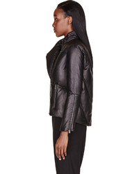 Helmut Lang Black Leather Cropped Pitch Puffer Jacket