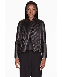 Helmut Lang Black Leather Cropped Pitch Puffer Jacket