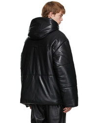 Nanushka Black Vegan Leather Hide Puffer Jacket