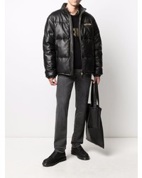 Moschino Quilted Down Feather Leather Jacket