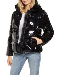 Black Leather Puffer Jackets for Women | Lookastic