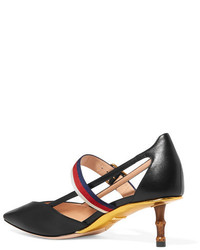 Gucci Bamboo Trimmed Leather Pumps Black