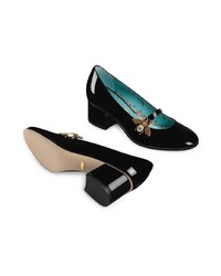 Gucci Bee Shaped Decor Patent Leather Mid Heel Pumps