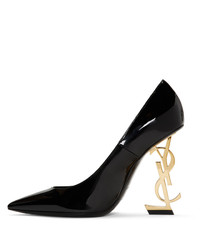 Saint Laurent Black And Gold Patent Opyum Heels