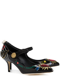 Dolce & Gabbana Black Embellished Leather Mary Jane 70 Pumps
