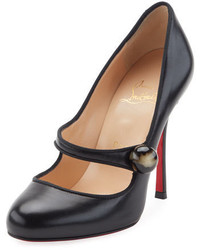 Christian Louboutin Booton Leather Red Sole 100mm Mary Jane Pump Black