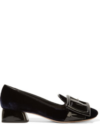 Miu Miu Buckled Patent Leather And Velvet Pumps Midnight Blue