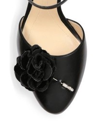 Giorgio Armani Flower Detail Leather Ankle Strap Pumps