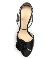 Giorgio Armani Flower Detail Leather Ankle Strap Pumps