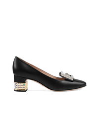 Gucci Leather Mid Heel Pump With Crystal G