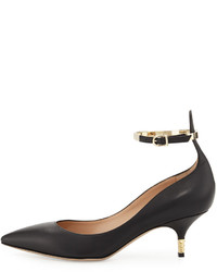 Valentino Leather Pump With Metal Ankle Strap Black