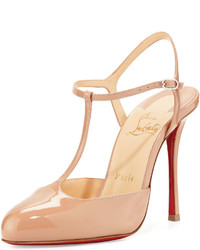 Christian Louboutin Me Pam Patent T Strap 100mm Red Sole Pump